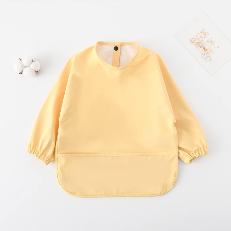 Daniški vaikiški ilgomis rankovėmis pu sijonėliai su persirengimo efektu kūdikio valgomojo drabužiams, itin minkšti, vandeniui atsparūs, vientisos spalvos, su ryžių kišenėmis, apsaugantys nuo nešvarumų maitinimo drabužiams