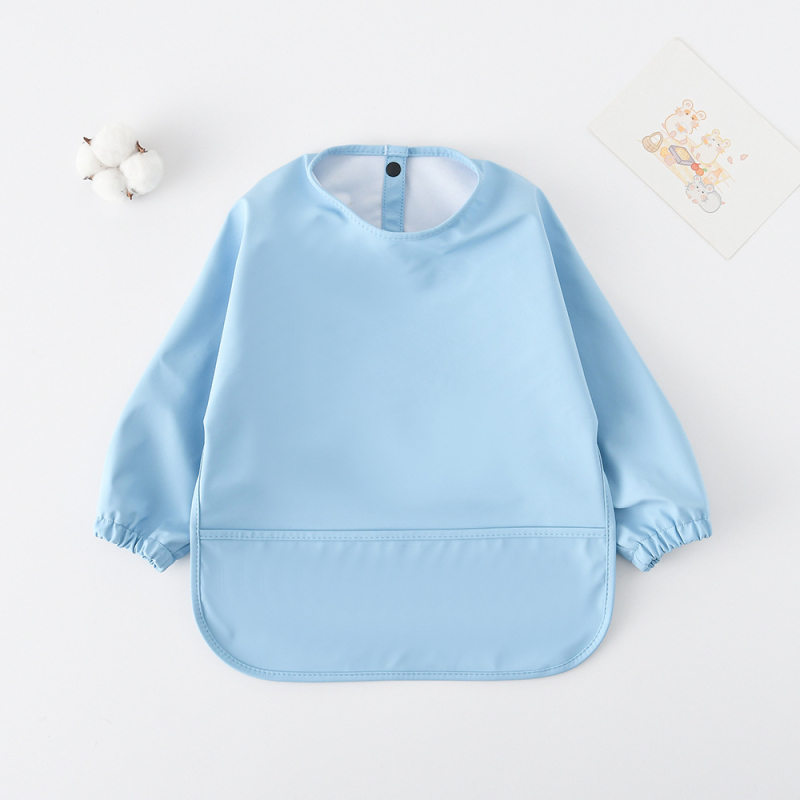 Daniški vaikiški ilgomis rankovėmis pu sijonėliai su persirengimo efektu kūdikio valgomojo drabužiams, itin minkšti, vandeniui atsparūs, vientisos spalvos, su ryžių kišenėmis, apsaugantys nuo nešvarumų maitinimo drabužiams