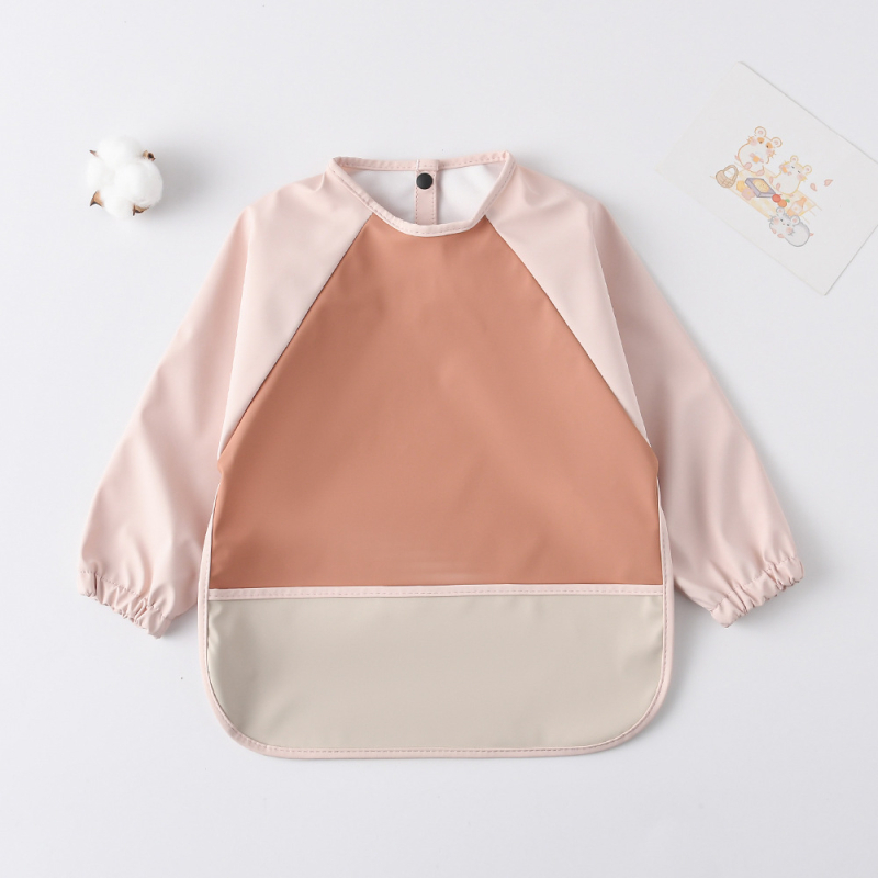 Daniški vaikiški ilgomis rankovėmis pu sijonėliai su persirengimo efektu kūdikio valgomojo drabužiams, itin minkšti, vandeniui atsparūs, vientisos spalvos, su ryžių kišenėmis, apsaugantys nuo nešvarumų maitinimo drabužiams