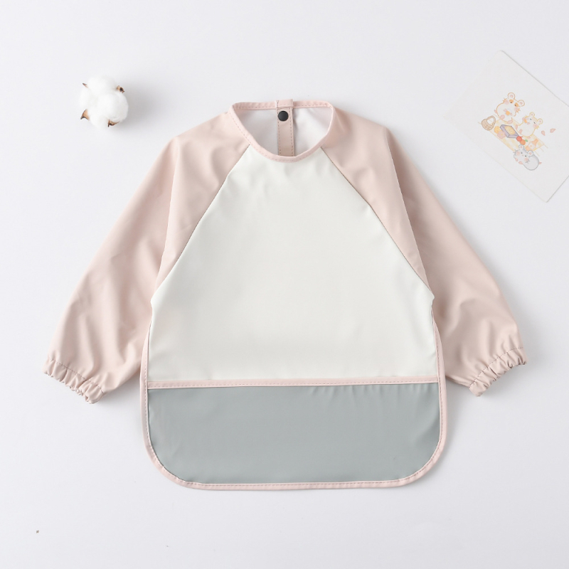 Daniški vaikiški ilgomis rankovėmis pu sijonėliai su persirengimo efektu kūdikio valgomojo drabužiams, itin minkšti, vandeniui atsparūs, vientisos spalvos, su ryžių kišenėmis, apsaugantys nuo nešvarumų maitinimo drabužiams