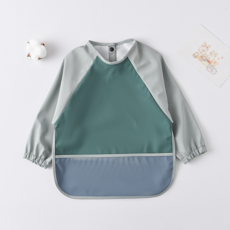 Daniški vaikiški ilgomis rankovėmis pu sijonėliai su persirengimo efektu kūdikio valgomojo drabužiams, itin minkšti, vandeniui atsparūs, vientisos spalvos, su ryžių kišenėmis, apsaugantys nuo nešvarumų maitinimo drabužiams