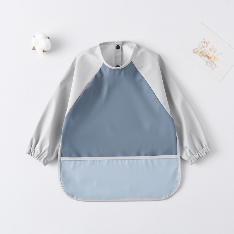 Daniški vaikiški ilgomis rankovėmis pu sijonėliai su persirengimo efektu kūdikio valgomojo drabužiams, itin minkšti, vandeniui atsparūs, vientisos spalvos, su ryžių kišenėmis, apsaugantys nuo nešvarumų maitinimo drabužiams