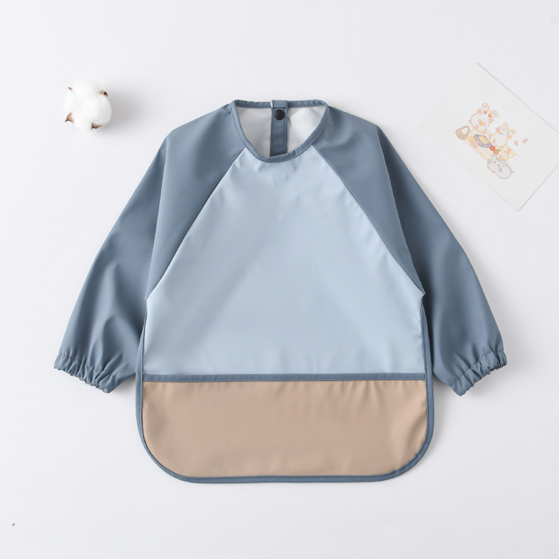 Daniški vaikiški ilgomis rankovėmis pu sijonėliai su persirengimo efektu kūdikio valgomojo drabužiams, itin minkšti, vandeniui atsparūs, vientisos spalvos, su ryžių kišenėmis, apsaugantys nuo nešvarumų maitinimo drabužiams