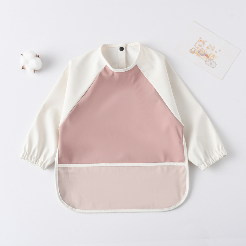 Daniški vaikiški ilgomis rankovėmis pu sijonėliai su persirengimo efektu kūdikio valgomojo drabužiams, itin minkšti, vandeniui atsparūs, vientisos spalvos, su ryžių kišenėmis, apsaugantys nuo nešvarumų maitinimo drabužiams