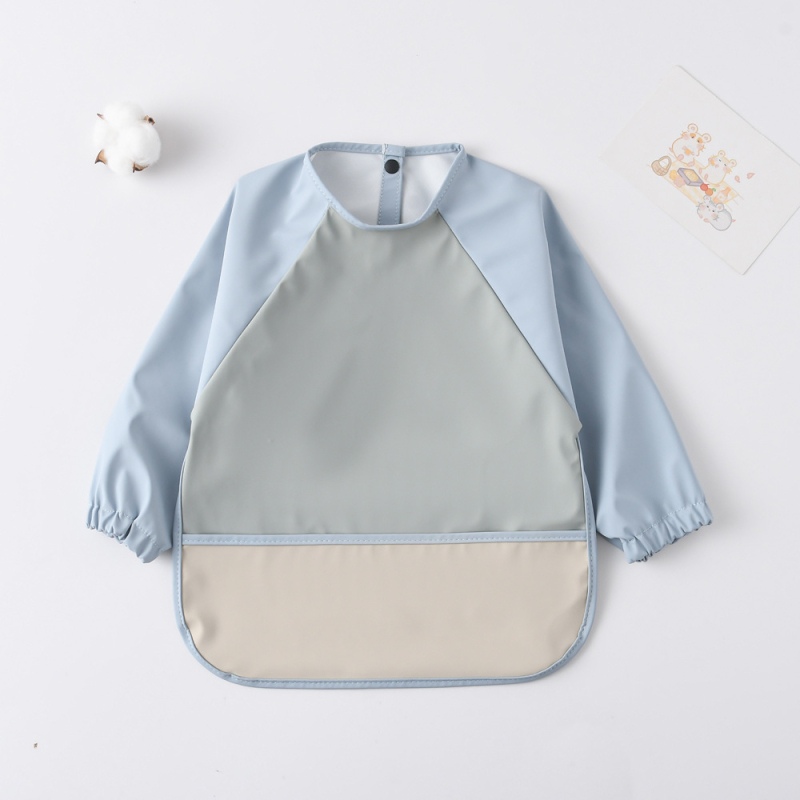 Daniški vaikiški ilgomis rankovėmis pu sijonėliai su persirengimo efektu kūdikio valgomojo drabužiams, itin minkšti, vandeniui atsparūs, vientisos spalvos, su ryžių kišenėmis, apsaugantys nuo nešvarumų maitinimo drabužiams