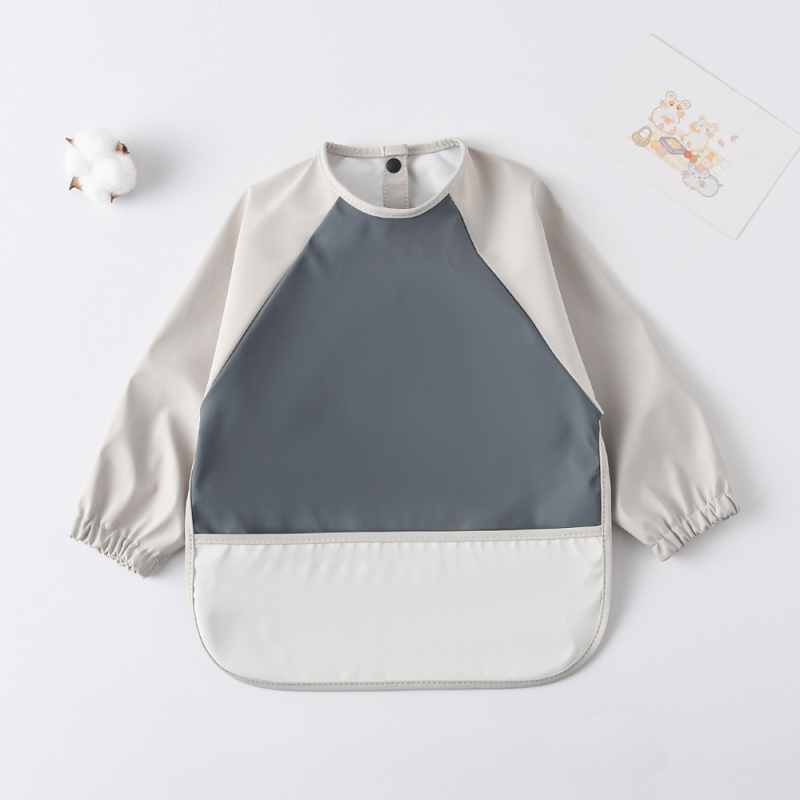 Daniški vaikiški ilgomis rankovėmis pu sijonėliai su persirengimo efektu kūdikio valgomojo drabužiams, itin minkšti, vandeniui atsparūs, vientisos spalvos, su ryžių kišenėmis, apsaugantys nuo nešvarumų maitinimo drabužiams