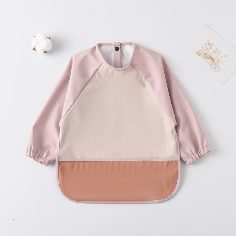 Daniški vaikiški ilgomis rankovėmis pu sijonėliai su persirengimo efektu kūdikio valgomojo drabužiams, itin minkšti, vandeniui atsparūs, vientisos spalvos, su ryžių kišenėmis, apsaugantys nuo nešvarumų maitinimo drabužiams