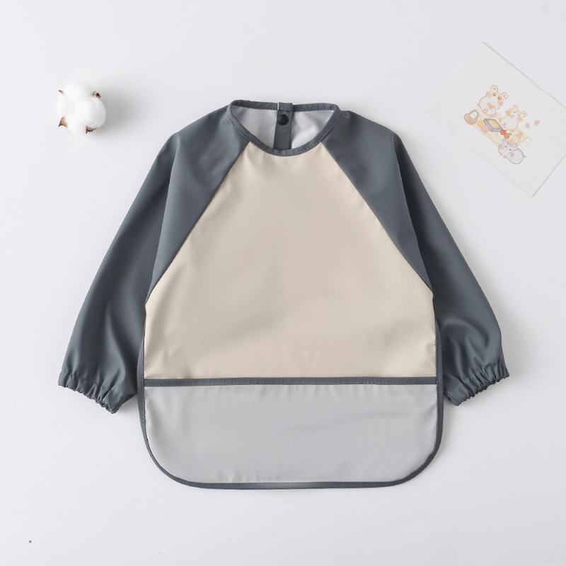 Daniški vaikiški ilgomis rankovėmis pu sijonėliai su persirengimo efektu kūdikio valgomojo drabužiams, itin minkšti, vandeniui atsparūs, vientisos spalvos, su ryžių kišenėmis, apsaugantys nuo nešvarumų maitinimo drabužiams