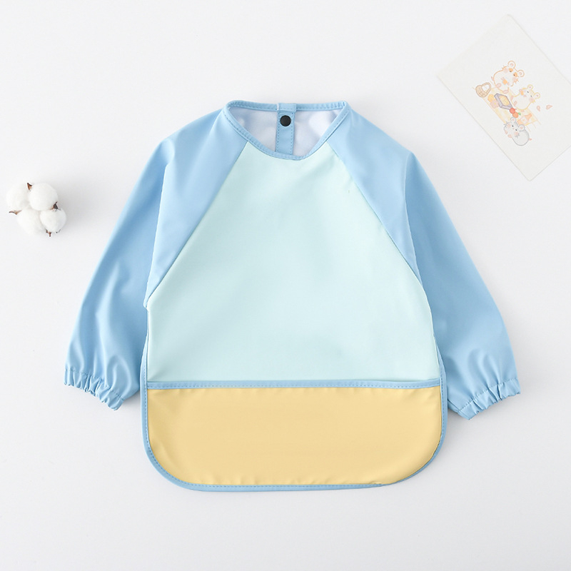 Daniški vaikiški ilgomis rankovėmis pu sijonėliai su persirengimo efektu kūdikio valgomojo drabužiams, itin minkšti, vandeniui atsparūs, vientisos spalvos, su ryžių kišenėmis, apsaugantys nuo nešvarumų maitinimo drabužiams