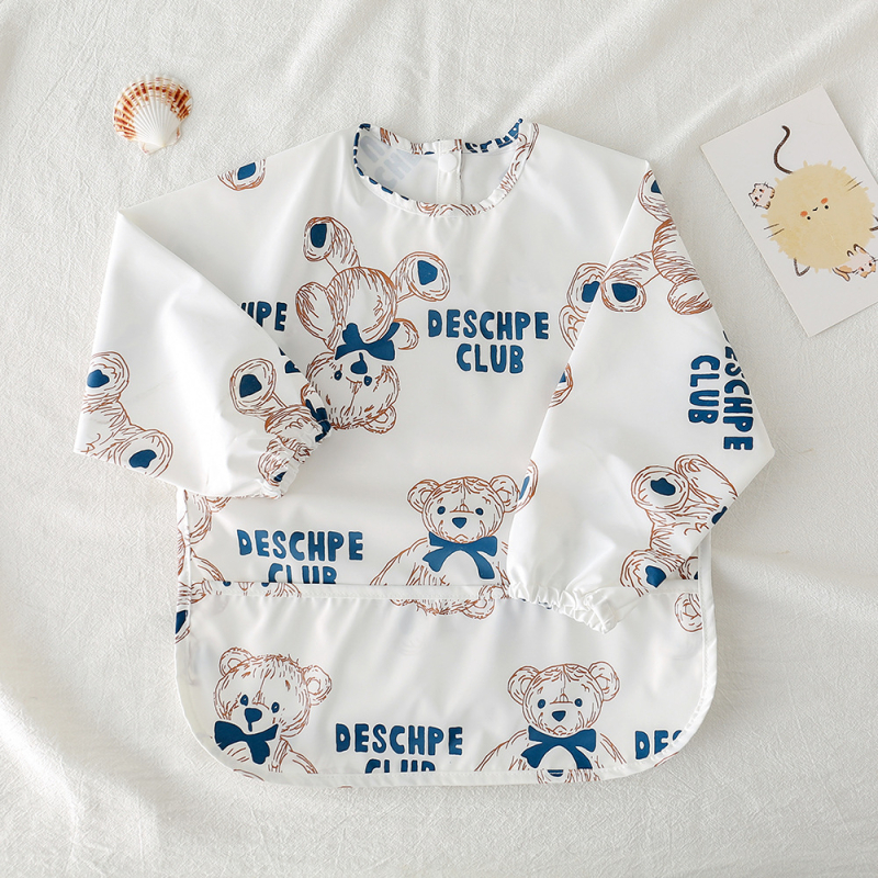 Daniški vaikiški ilgomis rankovėmis pu sijonėliai su persirengimo efektu kūdikio valgomojo drabužiams, itin minkšti, vandeniui atsparūs, vientisos spalvos, su ryžių kišenėmis, apsaugantys nuo nešvarumų maitinimo drabužiams