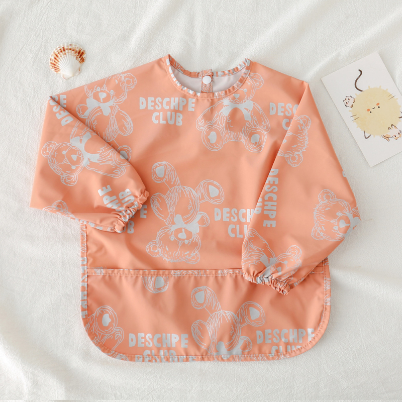 Daniški vaikiški ilgomis rankovėmis pu sijonėliai su persirengimo efektu kūdikio valgomojo drabužiams, itin minkšti, vandeniui atsparūs, vientisos spalvos, su ryžių kišenėmis, apsaugantys nuo nešvarumų maitinimo drabužiams