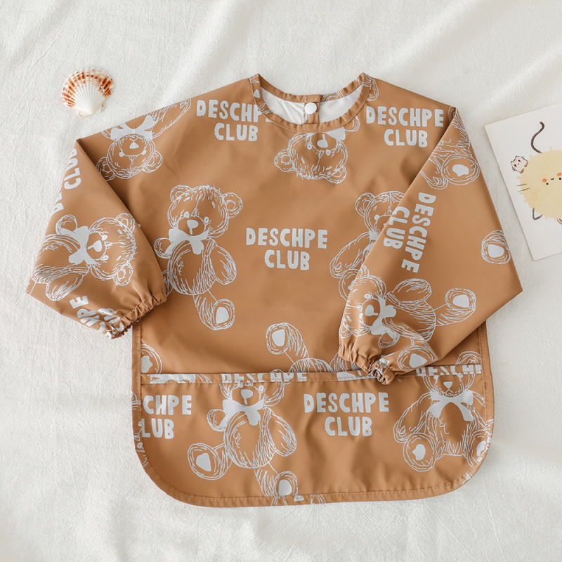 Daniški vaikiški ilgomis rankovėmis pu sijonėliai su persirengimo efektu kūdikio valgomojo drabužiams, itin minkšti, vandeniui atsparūs, vientisos spalvos, su ryžių kišenėmis, apsaugantys nuo nešvarumų maitinimo drabužiams