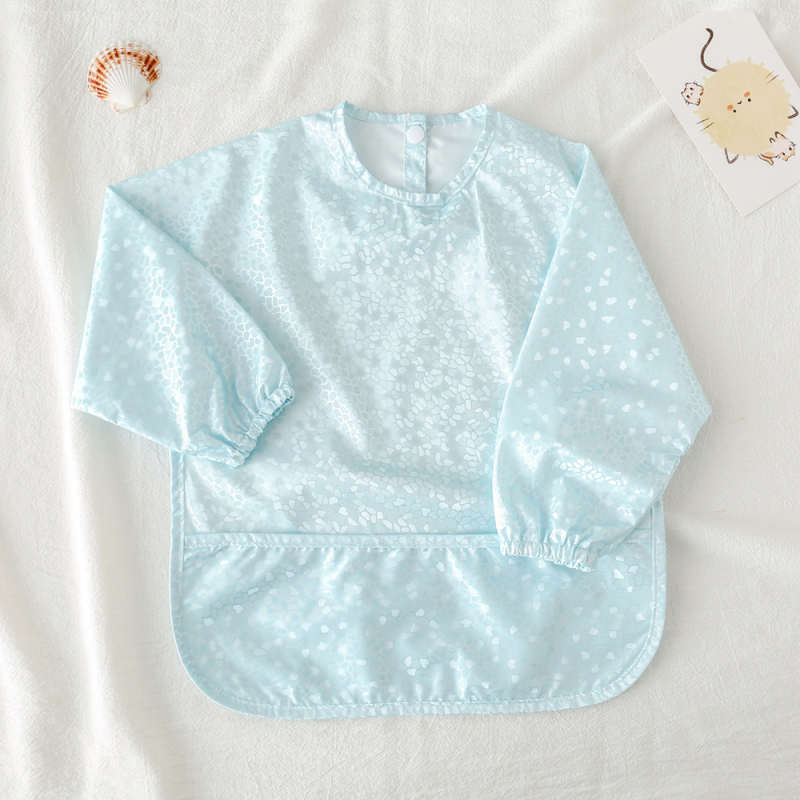 Daniški vaikiški ilgomis rankovėmis pu sijonėliai su persirengimo efektu kūdikio valgomojo drabužiams, itin minkšti, vandeniui atsparūs, vientisos spalvos, su ryžių kišenėmis, apsaugantys nuo nešvarumų maitinimo drabužiams