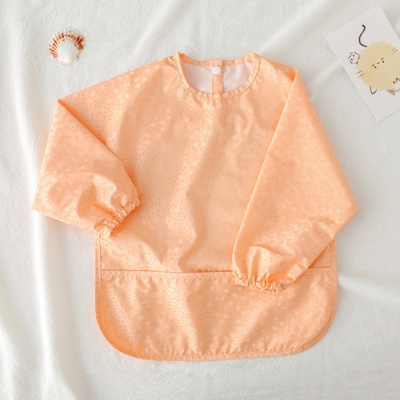 Daniški vaikiški ilgomis rankovėmis pu sijonėliai su persirengimo efektu kūdikio valgomojo drabužiams, itin minkšti, vandeniui atsparūs, vientisos spalvos, su ryžių kišenėmis, apsaugantys nuo nešvarumų maitinimo drabužiams