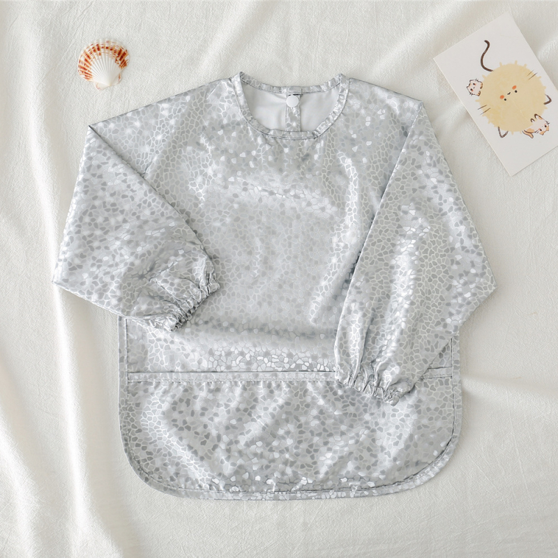 Daniški vaikiški ilgomis rankovėmis pu sijonėliai su persirengimo efektu kūdikio valgomojo drabužiams, itin minkšti, vandeniui atsparūs, vientisos spalvos, su ryžių kišenėmis, apsaugantys nuo nešvarumų maitinimo drabužiams