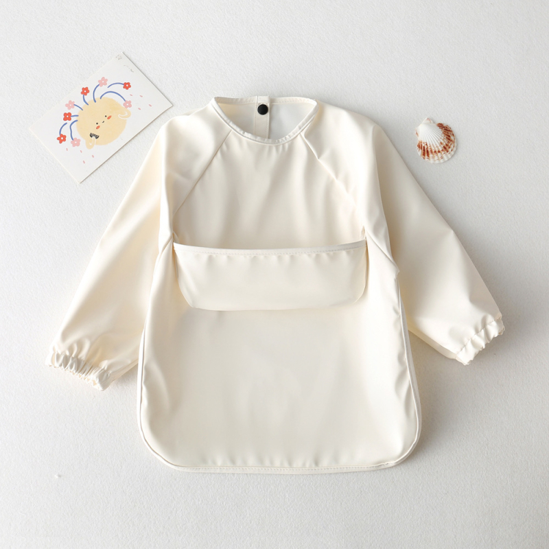 Daniški vaikiški ilgomis rankovėmis pu sijonėliai su persirengimo efektu kūdikio valgomojo drabužiams, itin minkšti, vandeniui atsparūs, vientisos spalvos, su ryžių kišenėmis, apsaugantys nuo nešvarumų maitinimo drabužiams