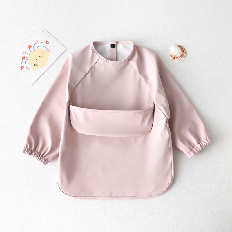 Daniški vaikiški ilgomis rankovėmis pu sijonėliai su persirengimo efektu kūdikio valgomojo drabužiams, itin minkšti, vandeniui atsparūs, vientisos spalvos, su ryžių kišenėmis, apsaugantys nuo nešvarumų maitinimo drabužiams