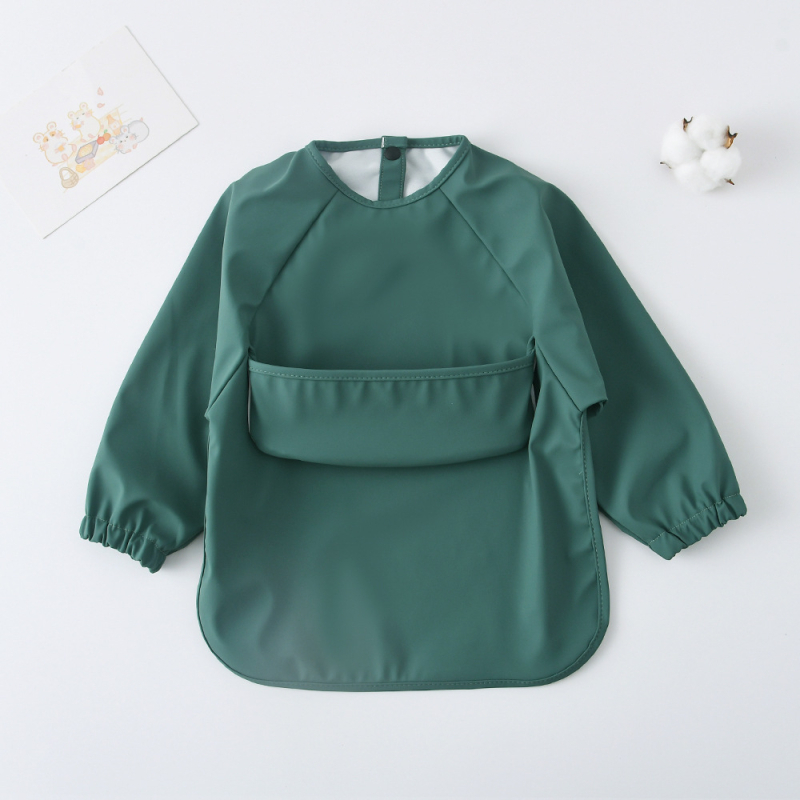 Daniški vaikiški ilgomis rankovėmis pu sijonėliai su persirengimo efektu kūdikio valgomojo drabužiams, itin minkšti, vandeniui atsparūs, vientisos spalvos, su ryžių kišenėmis, apsaugantys nuo nešvarumų maitinimo drabužiams