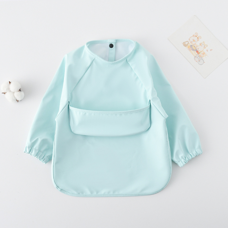 Daniški vaikiški ilgomis rankovėmis pu sijonėliai su persirengimo efektu kūdikio valgomojo drabužiams, itin minkšti, vandeniui atsparūs, vientisos spalvos, su ryžių kišenėmis, apsaugantys nuo nešvarumų maitinimo drabužiams