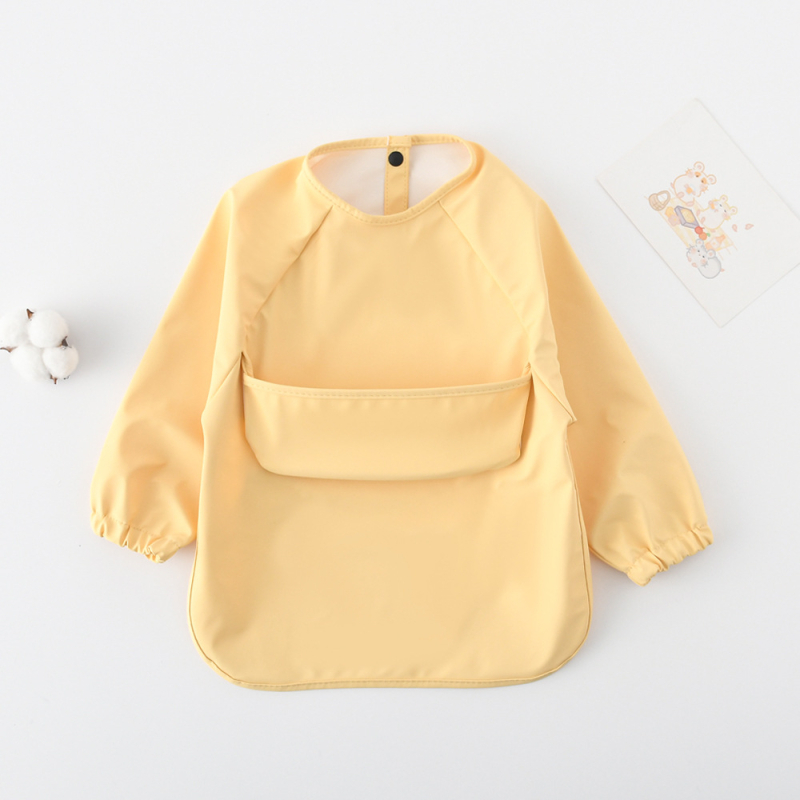 Daniški vaikiški ilgomis rankovėmis pu sijonėliai su persirengimo efektu kūdikio valgomojo drabužiams, itin minkšti, vandeniui atsparūs, vientisos spalvos, su ryžių kišenėmis, apsaugantys nuo nešvarumų maitinimo drabužiams