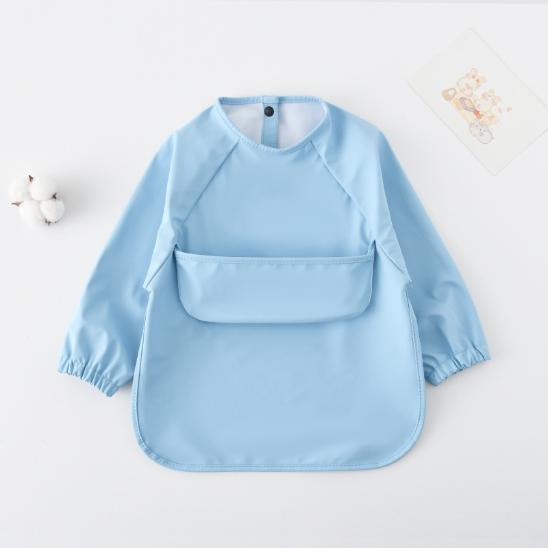 Daniški vaikiški ilgomis rankovėmis pu sijonėliai su persirengimo efektu kūdikio valgomojo drabužiams, itin minkšti, vandeniui atsparūs, vientisos spalvos, su ryžių kišenėmis, apsaugantys nuo nešvarumų maitinimo drabužiams