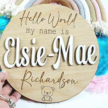 Ξύλινη πλακέτα αναγγελίας γέννησης με το όνομα του μωρού, ξύλινη πλακέτα, ροκανίδια ξύλου, ξύλινη πινακίδα Hello World, αναμνηστική