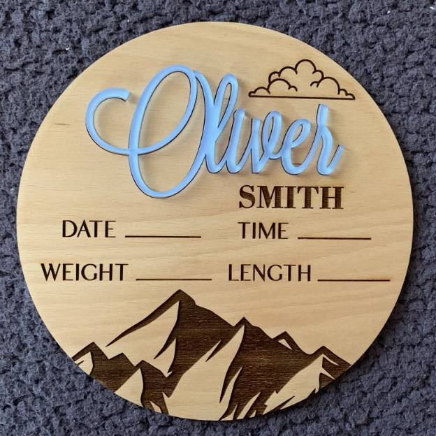 Isetegemise puidust sünniteate tahvel beebi nimega, puidust tahvel, puidulaast, Tere Maailm puidust silt, mälestuseks