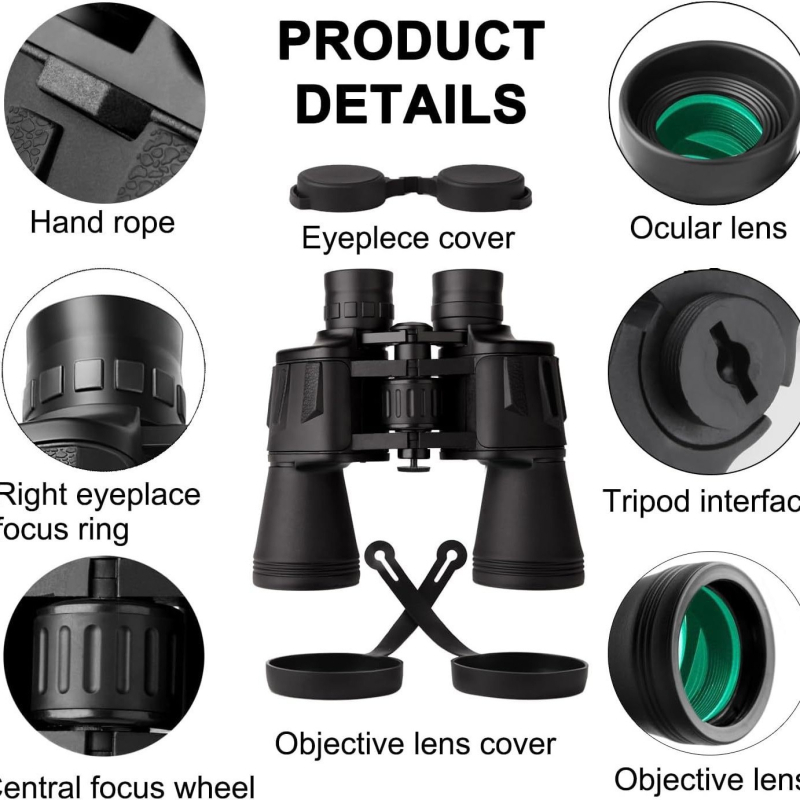 Suure läbimõõduga teraga 20×50 binokkel, suure võimsusega kõrglahutusega hämaras nägemiseks mõeldud öönägemisteleskoop matkamiseks ja mesilaste vaatlemiseks