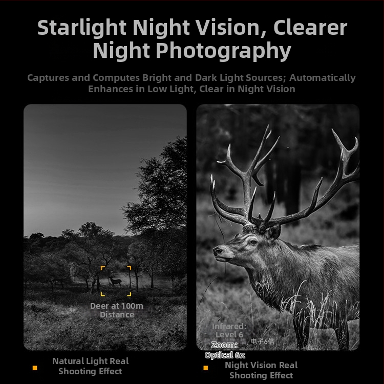 Jauns 4K vāja apgaismojuma pilnkrāsu nakts redzamības binoklis ar liela ekrāna īpaši augstas izšķirtspējas infrasarkano staru āra digitālo teleskopu nakts redzamībai