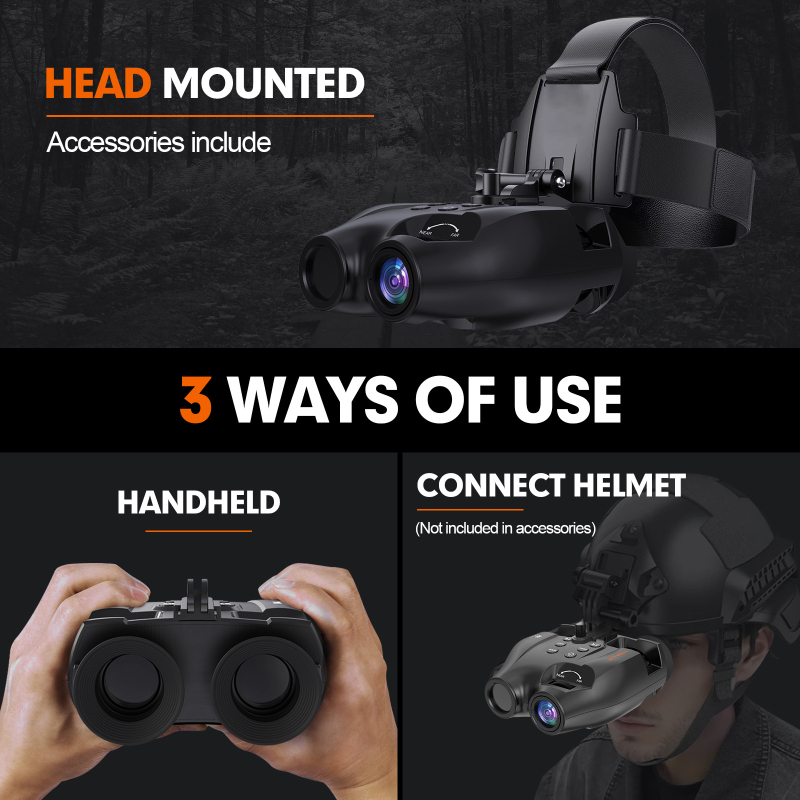 Dienas un nakts fotografēšanas divējāda lietojuma 1080P IP66 āra HD nakts redzamības infrasarkanais teleskops binoklis binoklis, kas piestiprināts pie galvas