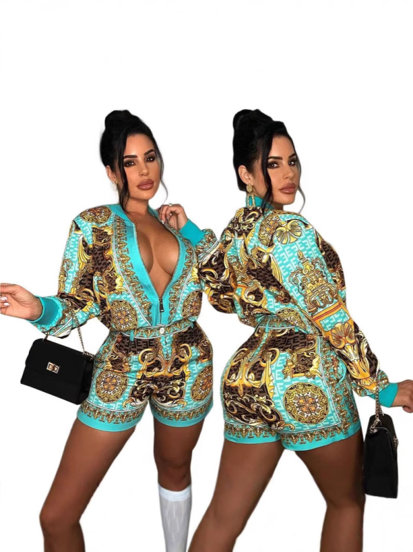 Amazon AliExpressi sõltumatu jaama Euroopa ja Ameerika piiriülesed naiste lühikesed püksid trükitud kaheosaline komplekt