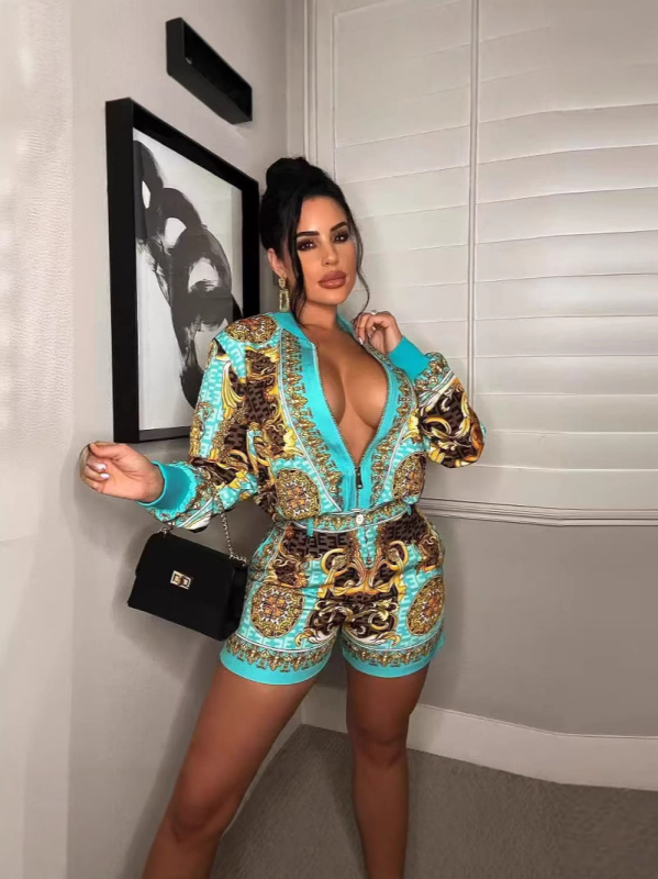 Amazon AliExpressi sõltumatu jaama Euroopa ja Ameerika piiriülesed naiste lühikesed püksid trükitud kaheosaline komplekt