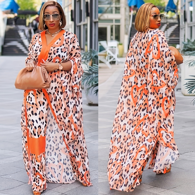 Rochie de comerț exterior Amazon transfrontalieră cu imprimeu digital, cardigan neregulat, pantaloni lejeri, halat din două piese