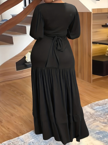 Дамска секси рокля тип русалка с кръстосано деколте, накъдрени ръкави и дълга връзка, Palencia Clothing