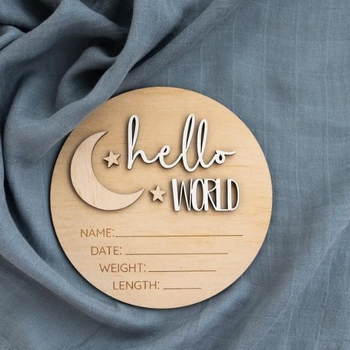 Placă de anunț naștere din lemn Star Moon, semn din lemn cu numele bebelușului, pentru recuzită de ședință foto nou-născuți