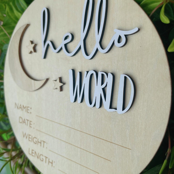 Placă de anunț naștere din lemn Star Moon, semn din lemn cu numele bebelușului, pentru recuzită de ședință foto nou-născuți