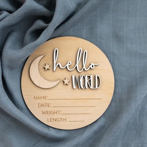 Placă de anunț naștere din lemn Star Moon, semn din lemn cu numele bebelușului, pentru recuzită de ședință foto nou-născuți
