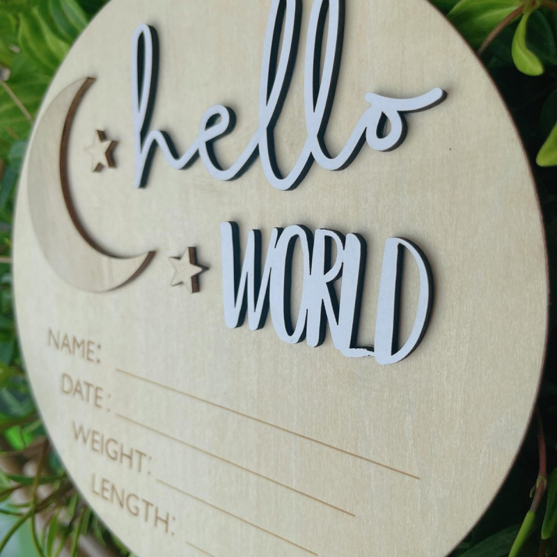 Placă de anunț naștere din lemn Star Moon, semn din lemn cu numele bebelușului, pentru recuzită de ședință foto nou-născuți