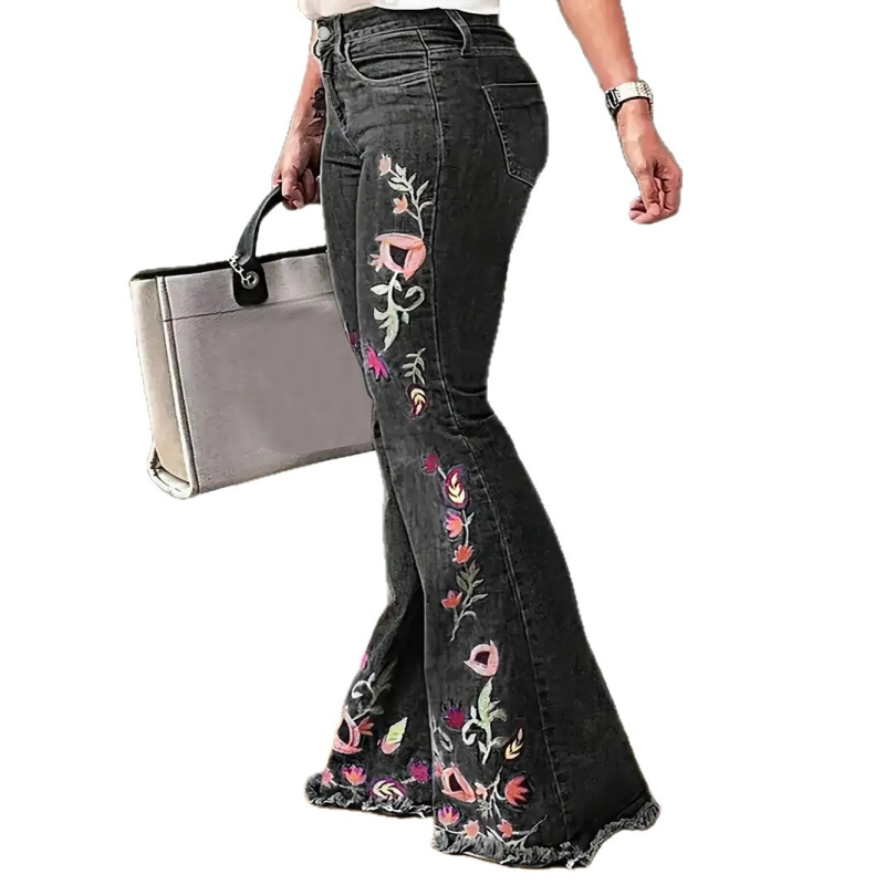 2025. gada pavasara un vasaras jaunie izšūtie elastīgie džinsi. Nostalgiski mazgāti džinsi. Sieviešu liela izmēra mikro uzliesmojoši džinsi.