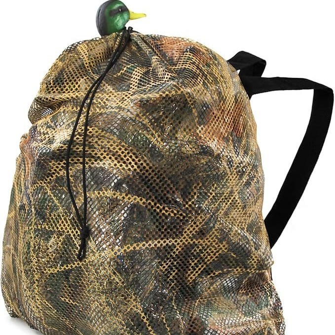 Piiriülene Guguluza võrgusilma söödakott, roheline kamuflaaž, pardisöödakott, jahipidamiseks kaasaskantav pingutusnööriga hoiukott