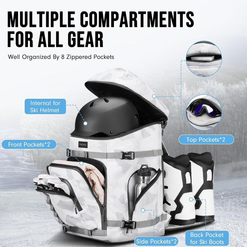 Piiriülene suusakott, topelt seljakott, suure mahutavusega veekindel suusa-, lumelauasaabaste ja reisikott, suusavarustuse kott, seljakott