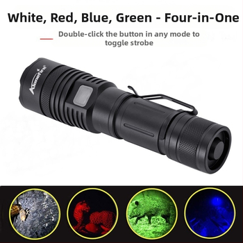 X37 Νέος διασυνοριακός φακός τεσσάρων χρωμάτων με ισχυρό φως, επαναφορτιζόμενος USB, λευκό φως, κόκκινο φως, πράσινο φως, μπλε φως, φακός