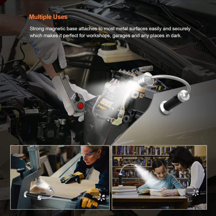 Határokon átnyúló 9LED-es zseblámpa mágneses munkalámpával, hajlítható autójavító vészvilágítással, tömlős grilllámpával