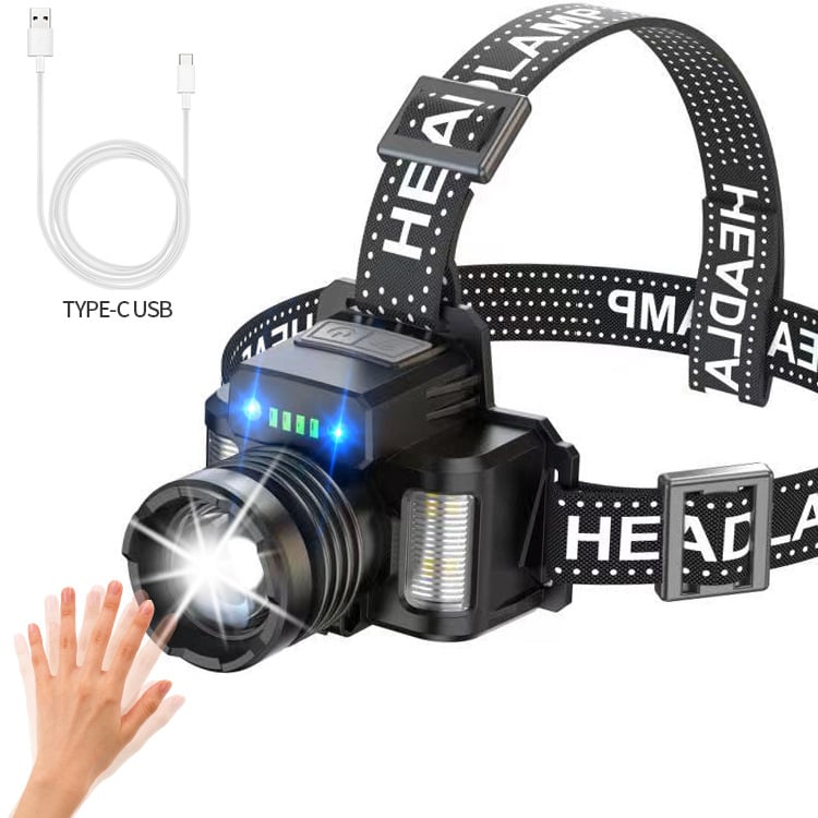 Határokon átnyúló, nagy eladású indukciós fehér lézer USB töltés piros, kék, fehér LED optikai zoomos, többfunkciós kültéri fényszóró
