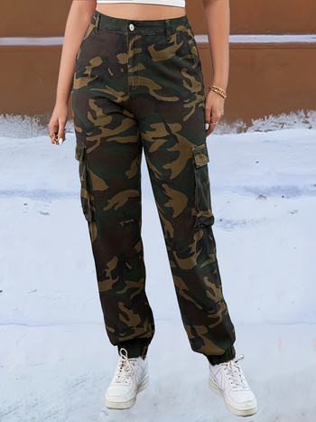 Ameerika trendi sügis- ja talveriided, mitme kotiga püksid, kamuflaažvärvi fliisvoodriga, soojad elastsed lahtise ninaga püksid 18335