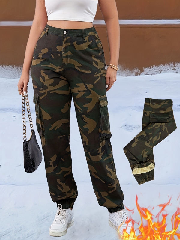 Ameerika trendi sügis- ja talveriided, mitme kotiga püksid, kamuflaažvärvi fliisvoodriga, soojad elastsed lahtise ninaga püksid 18335