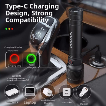 Φακός Philips Sfl2188 Ισχυρό φως Μεγάλης εμβέλειας Εξαιρετικά μεγάλη διάρκεια ζωής μπαταρίας Επαναφορτιζόμενος Μικρός μίνι φορητός οικιακός φακός