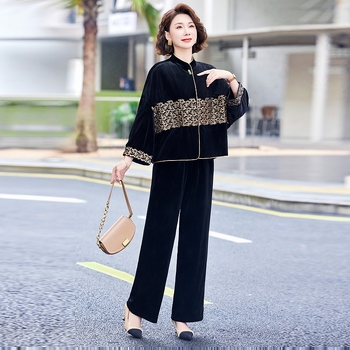 Νέο Κινέζικο Χρυσό Βελούδο Vintage Μόδας Κεντημένο Πουκάμισο της Μητέρας 2025 Νέο Σετ Δύο Τεμαχίων με Μπουφάν Guofeng