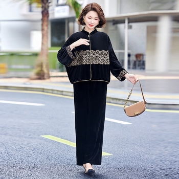 Νέο Κινέζικο Χρυσό Βελούδο Vintage Μόδας Κεντημένο Πουκάμισο της Μητέρας 2025 Νέο Σετ Δύο Τεμαχίων με Μπουφάν Guofeng