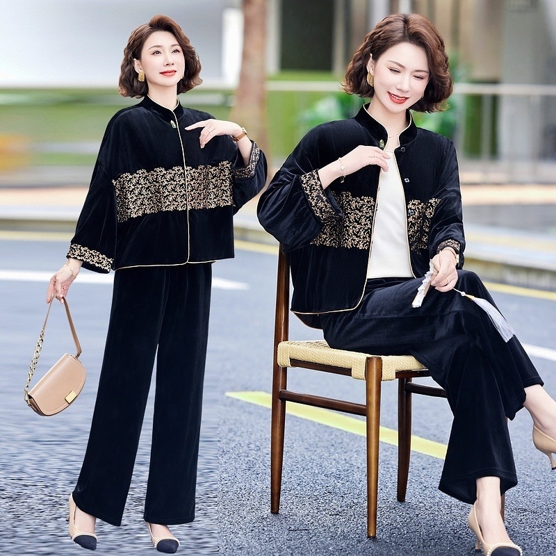 Ema uus hiina kuldse sametist vintage-moe tikitud särkülikond 2025. aasta uus Guofeng-jope kaheosaline komplekt